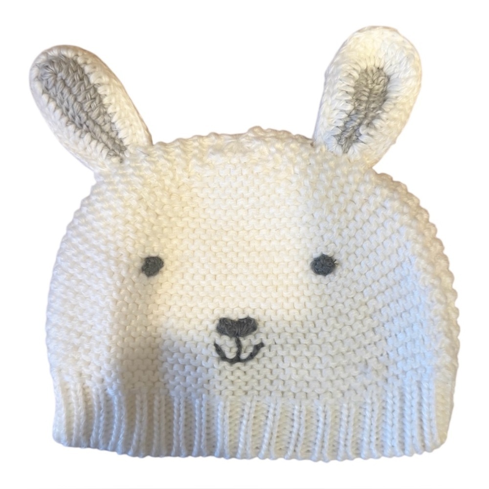 🌈 6/$60 Just One You Carter’s Bunny Ears Crochet Knit Cap White Grey Newborn